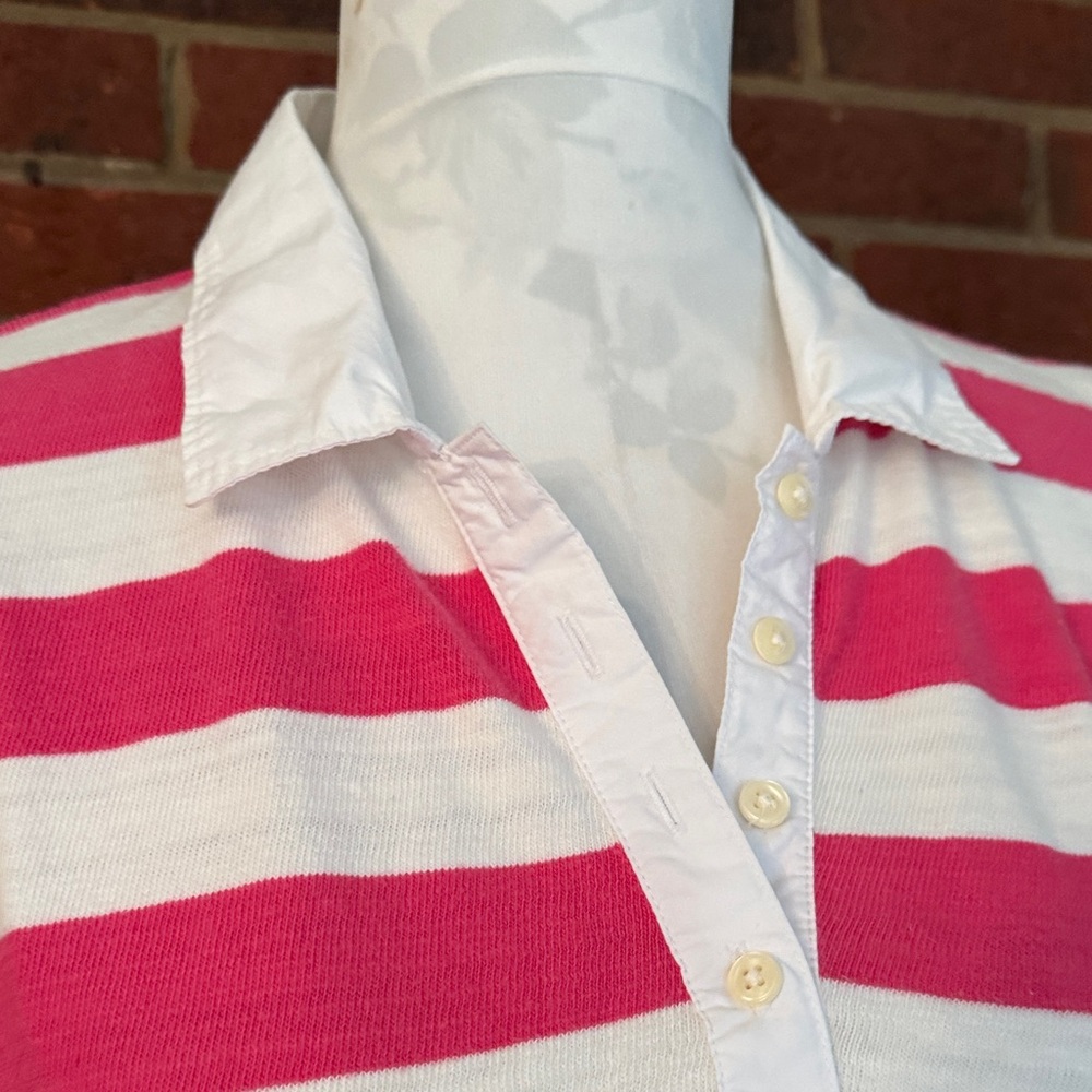 LOFT Pink and White Rugby Striped Polo Style Shirt - Picture 3 of 9